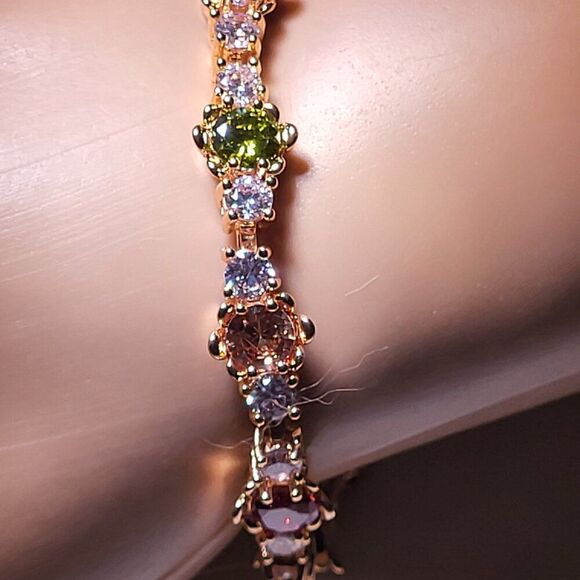 Elite, New, Multi Colored Topaz & White Sapphire, 18k Gold Filled Bracelet - Picture 4 of 7